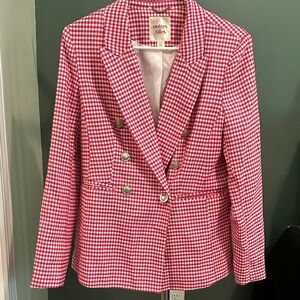 White and Pink Blazer with Classic Lapel Collar